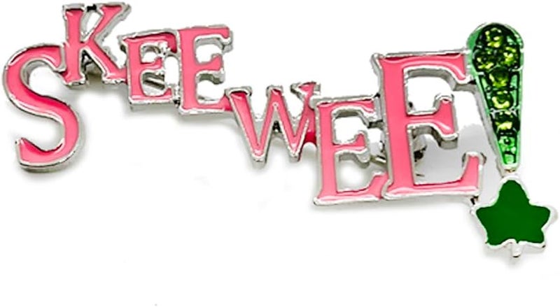 muiot Fashion Pink Green rhinestone letter SKEEWEE Metal Text Brooch sorority girl Jewelry PIN - Image 1